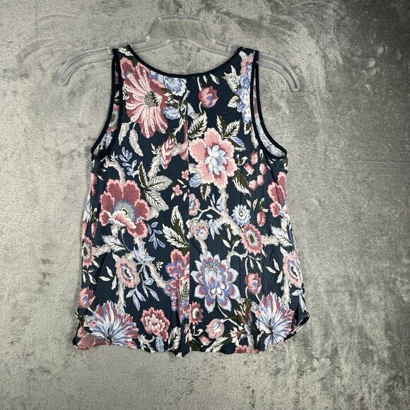 Loft Shirt Womens Small Petite Black Pink Blue Dark Floral Tank Bohemian Cottage - Picture 3 of 7